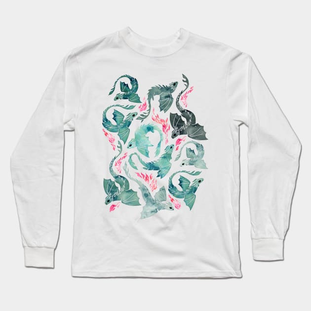 Dragon fire mint & grey Long Sleeve T-Shirt by adenaJ